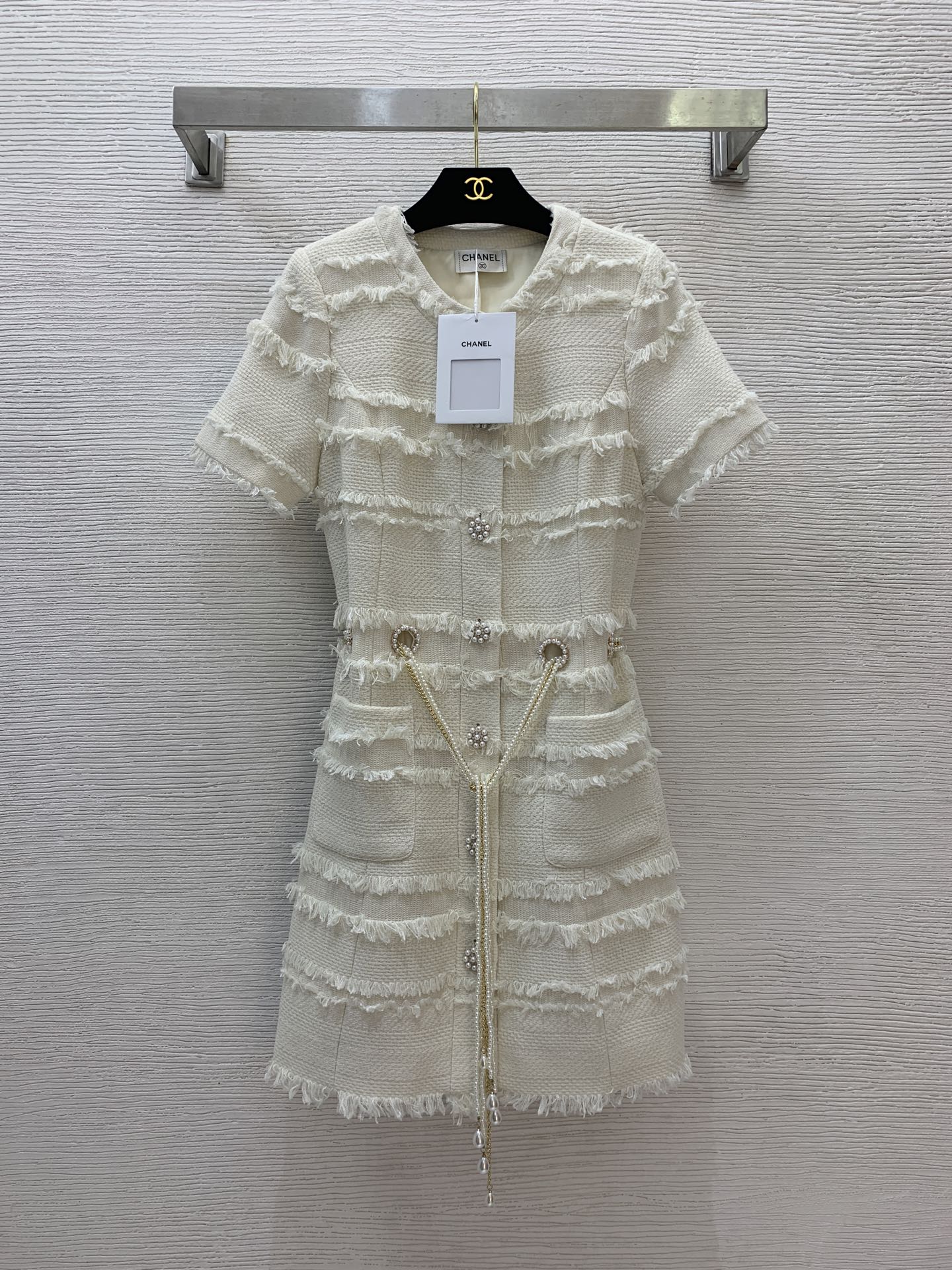 25SS Striped fringe tweed dress