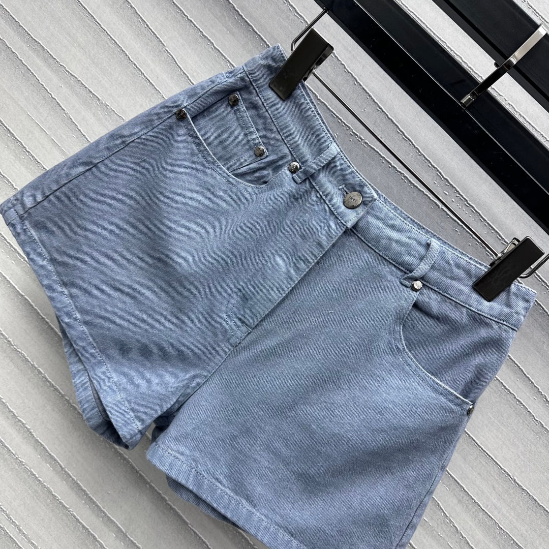 embossed denim shorts