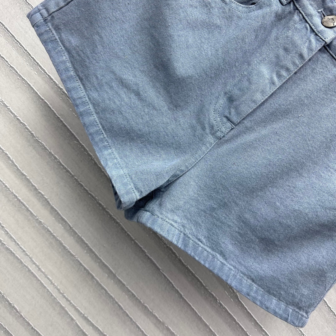 embossed denim shorts