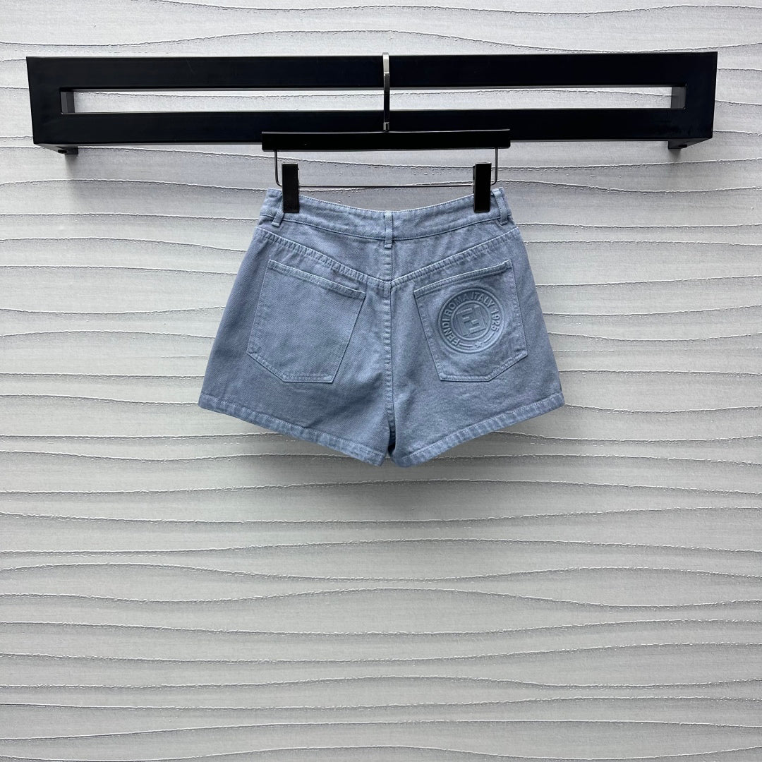 embossed denim shorts