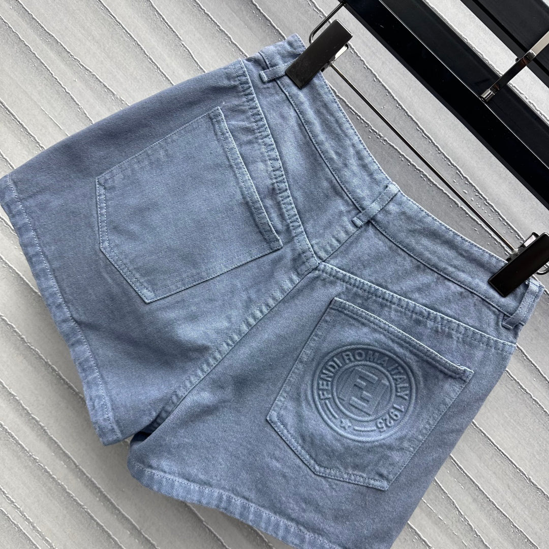embossed denim shorts