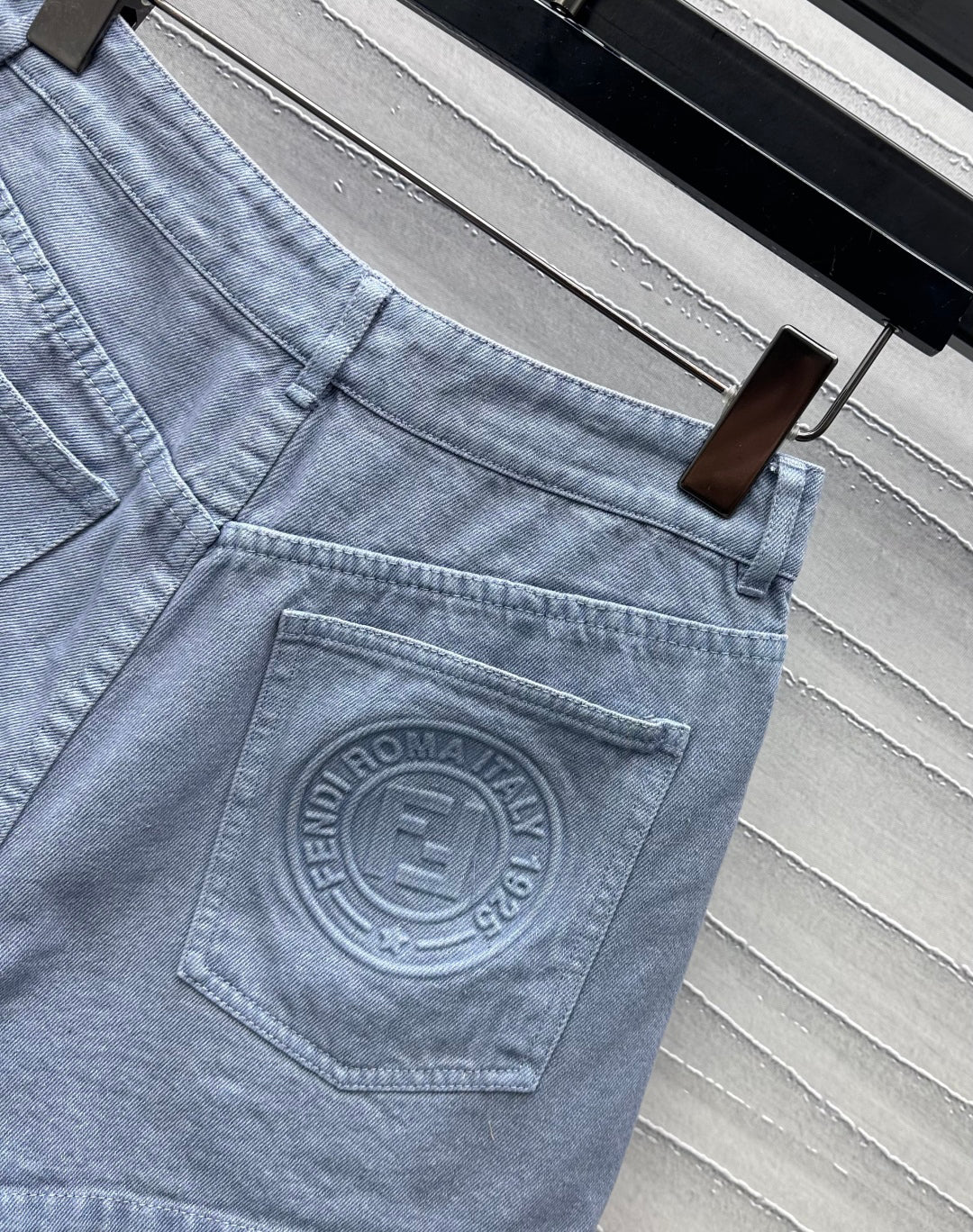 embossed denim shorts