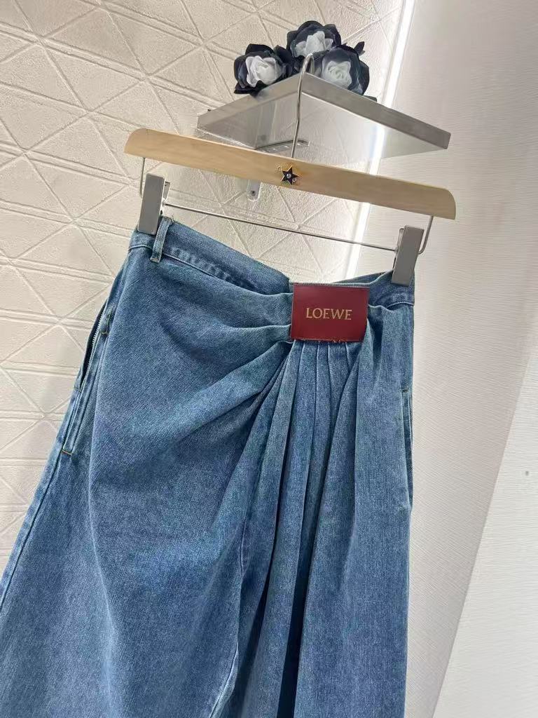 25ss Leather label pleated fashionable denim pants