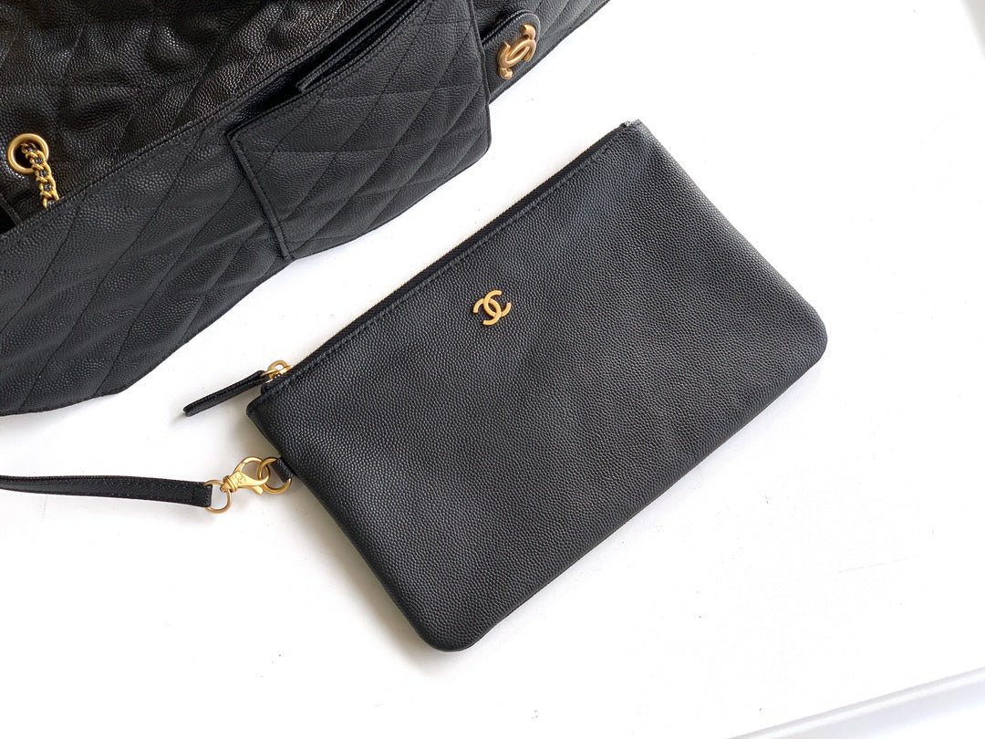 Hobo bag series drawstring bucket bag black gold caviar
