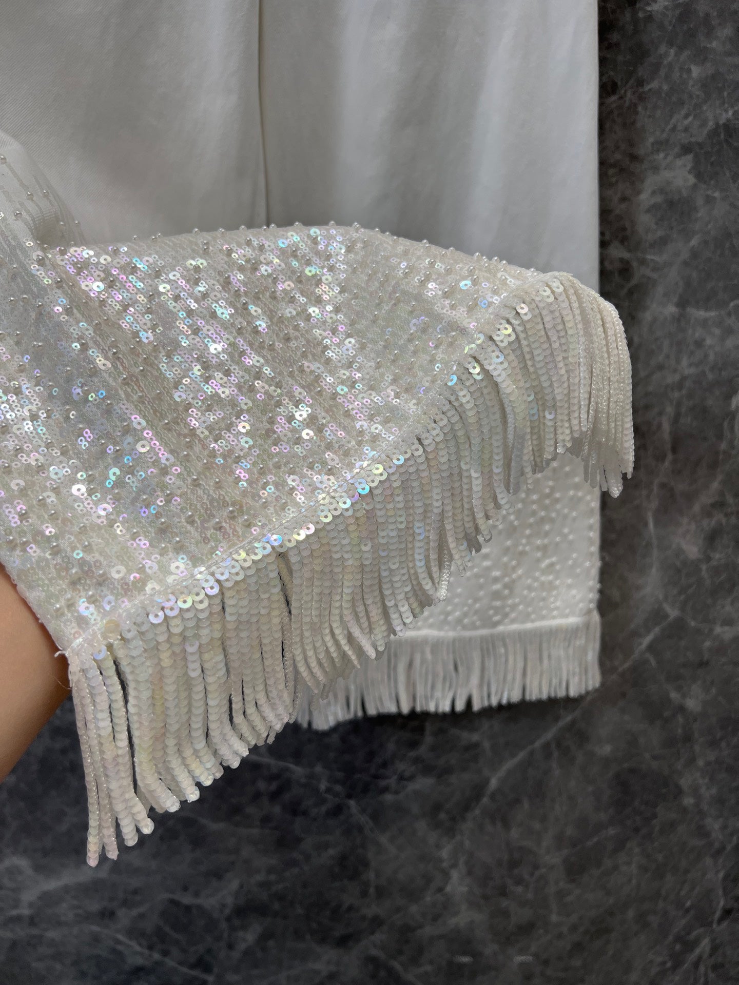 25 spring and summer new Beaded fringe denim wide-leg pants