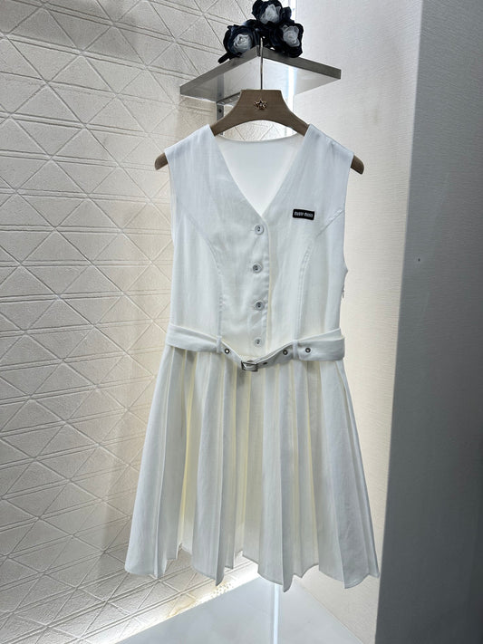 25ss Belt pleated vest skirt