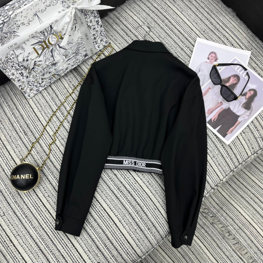 Lapel short jacket with letter web elastic waist pleated skirt suit