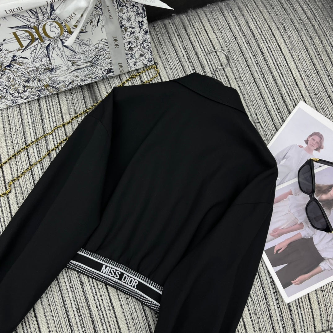 Lapel short jacket with letter web elastic waist pleated skirt suit