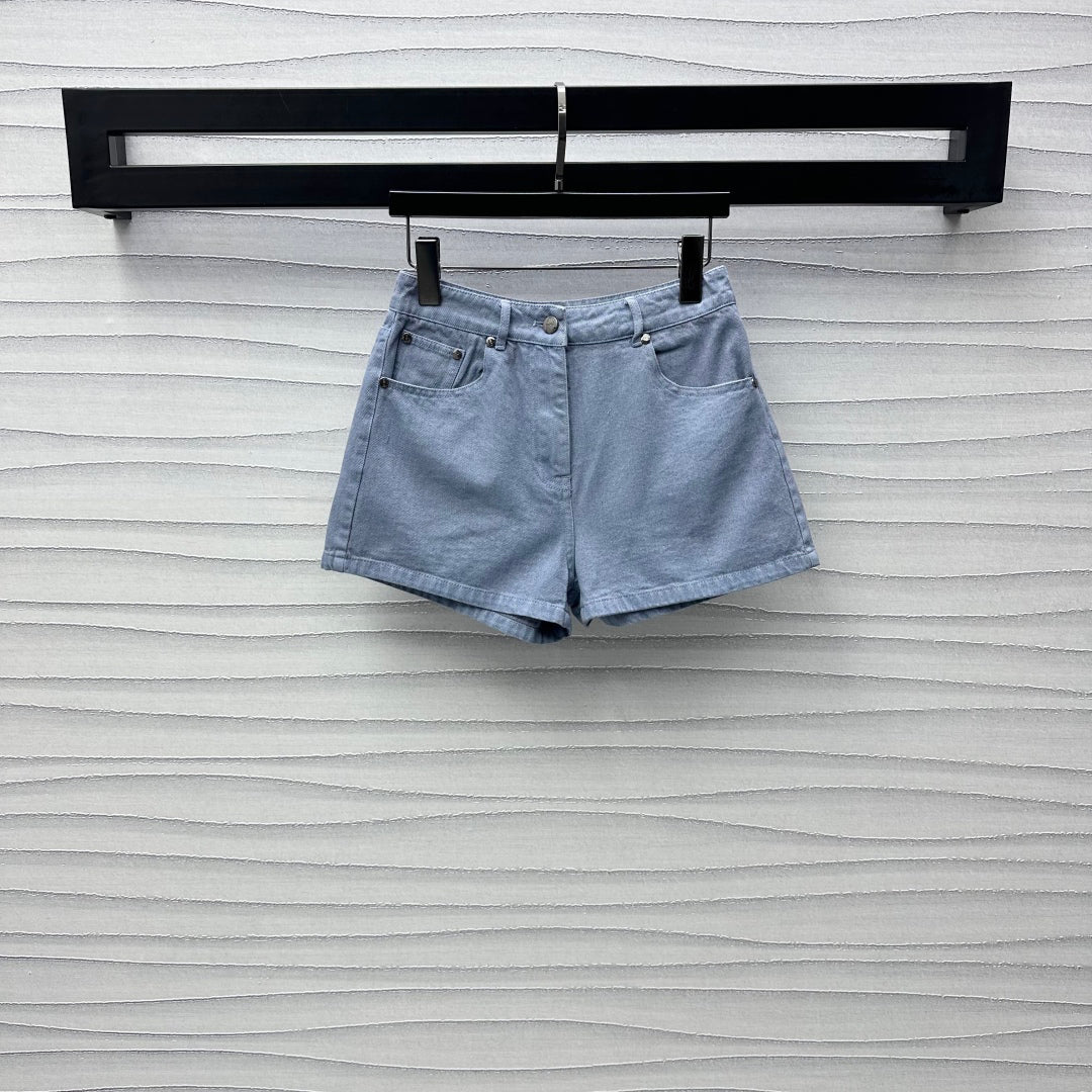embossed denim shorts