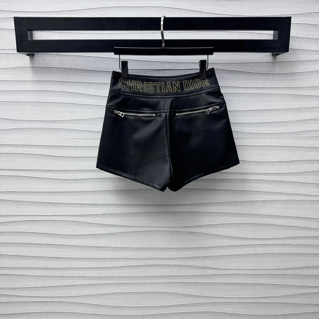 Beaded monogram leather culottes