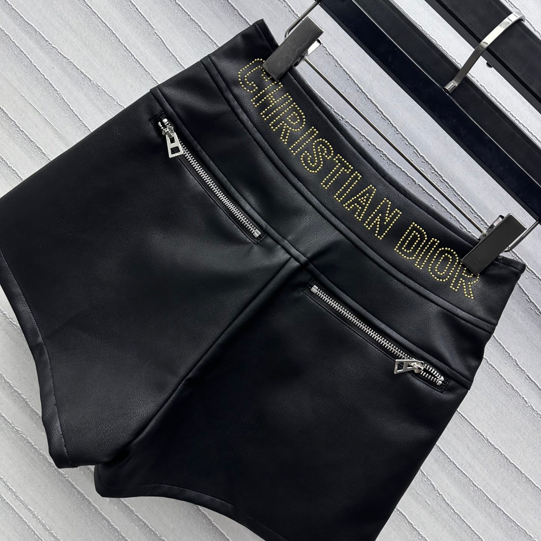 Beaded monogram leather culottes