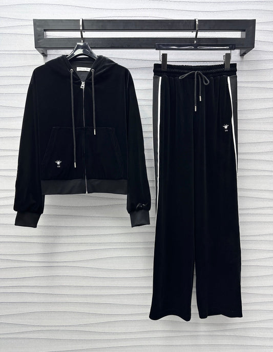 embroidered logo velvet suit
