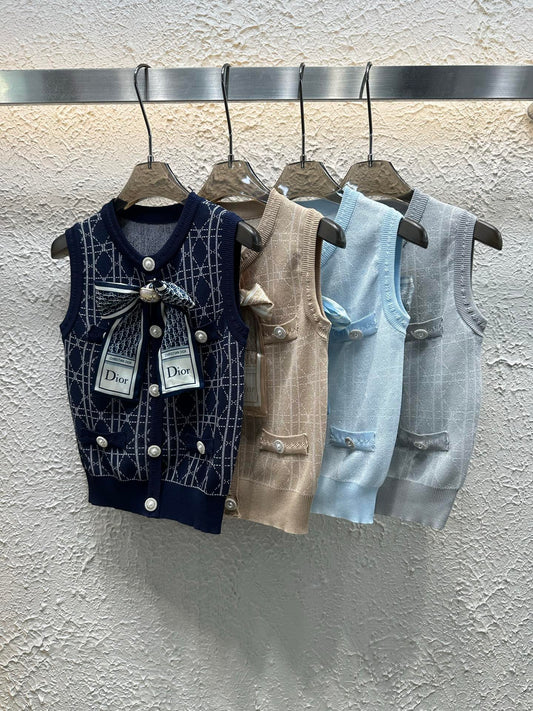25 Summer new bow diamond jacquard knitted vest