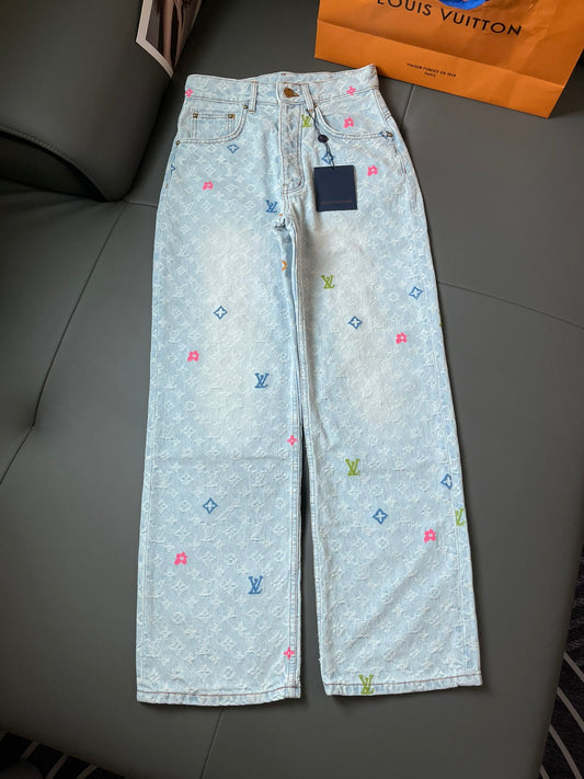 25 Summer new jacquard full print logo candy series denim trousers