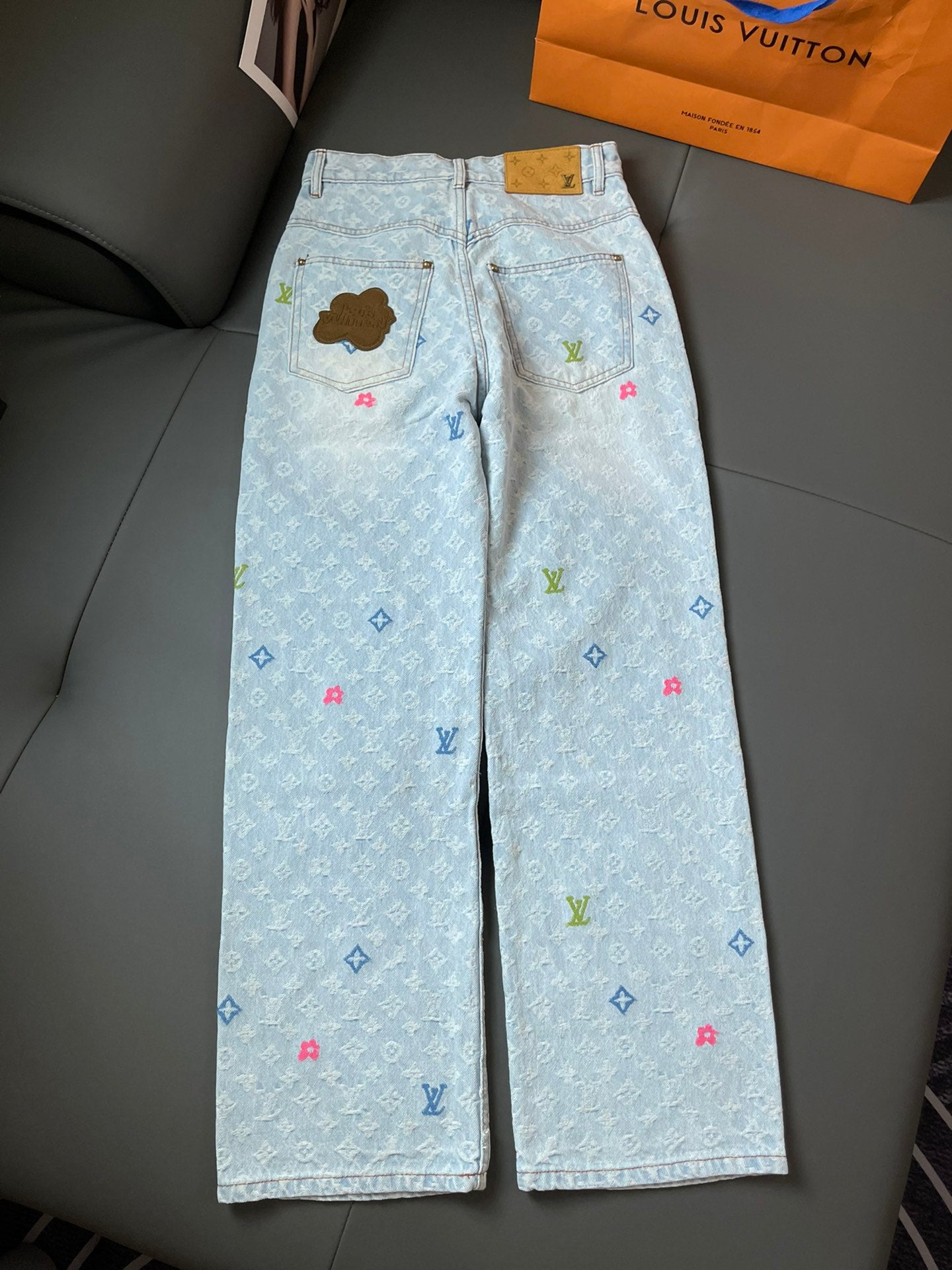 25 Summer new jacquard full print logo candy series denim trousers