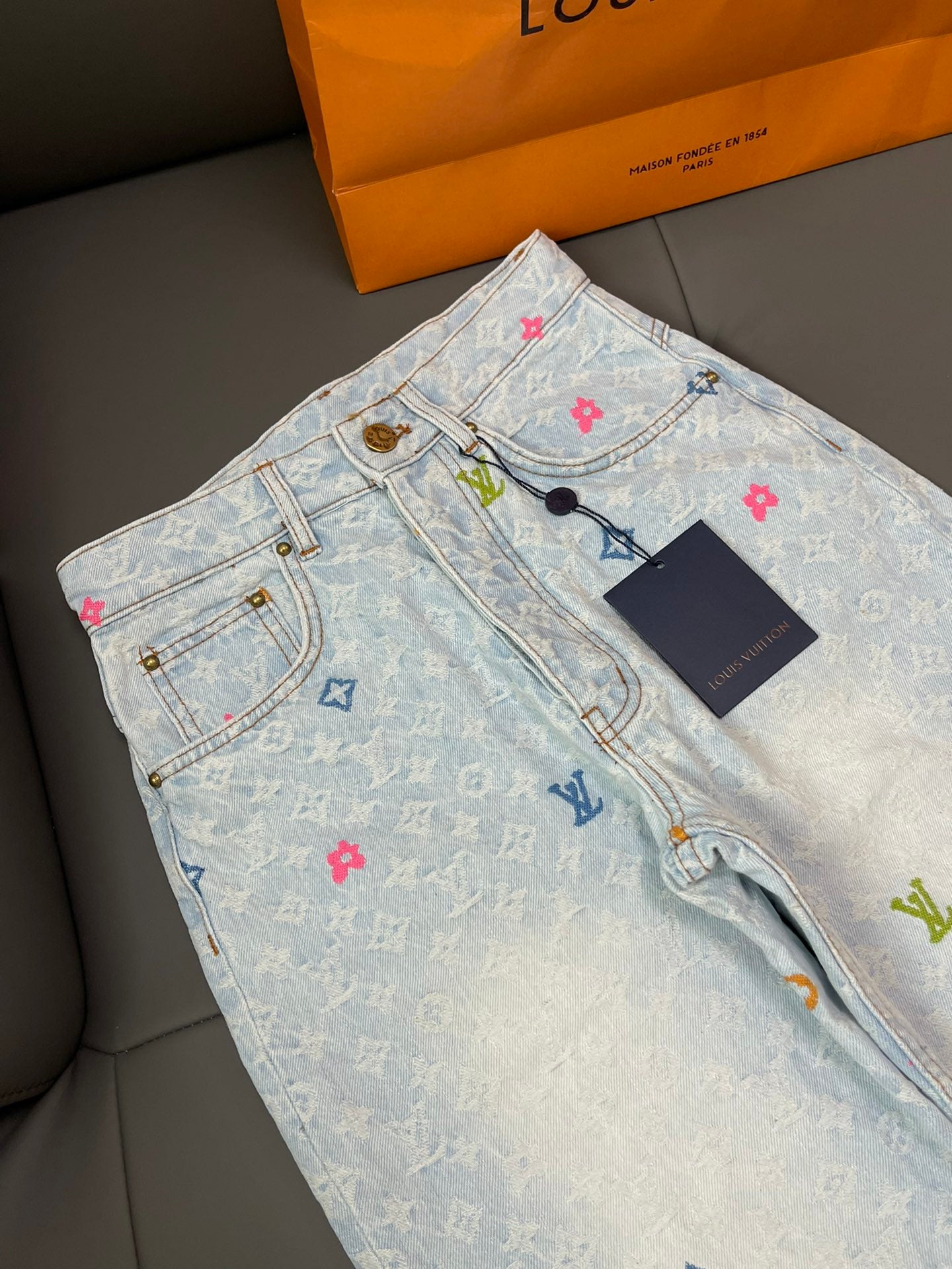 25 Summer new jacquard full print logo candy series denim trousers