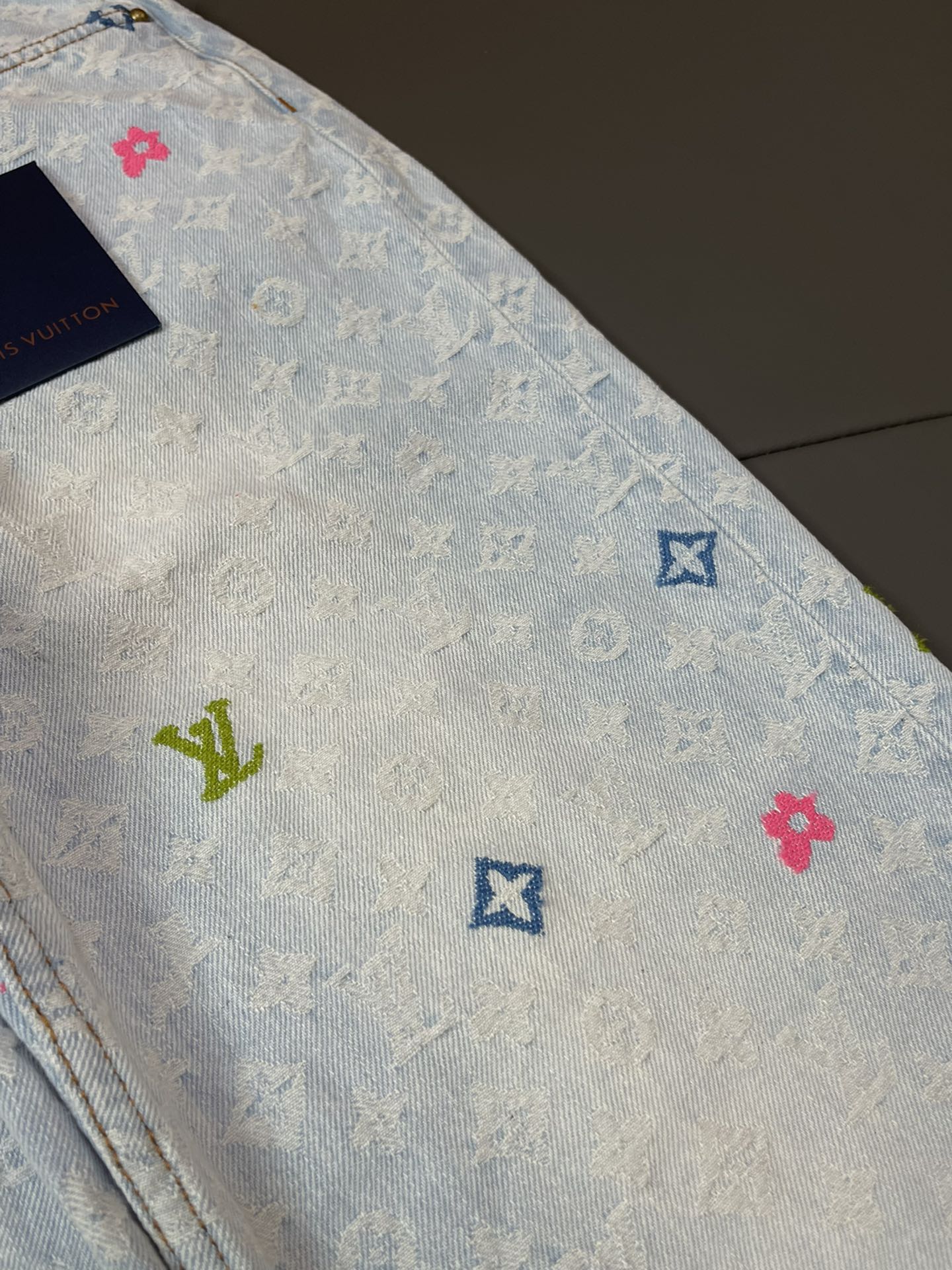 25 Summer new jacquard full print logo candy series denim trousers