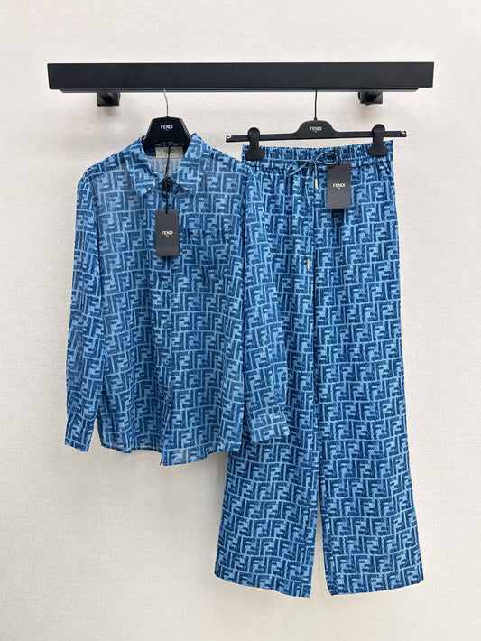F 25 The latest classic spring and summer pattern casual suit with loose shirt + straight pants