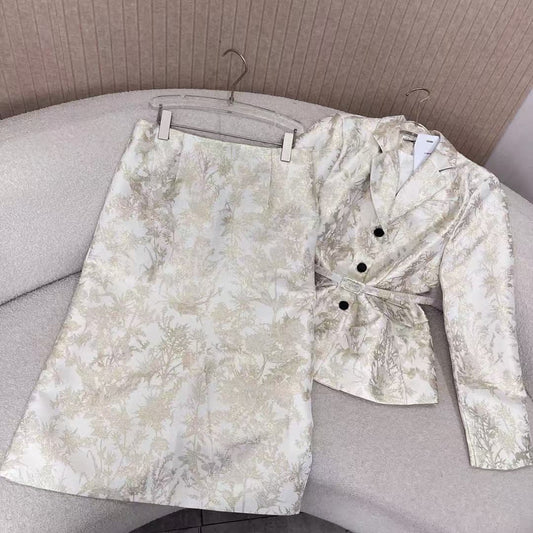 gold jacquard suit