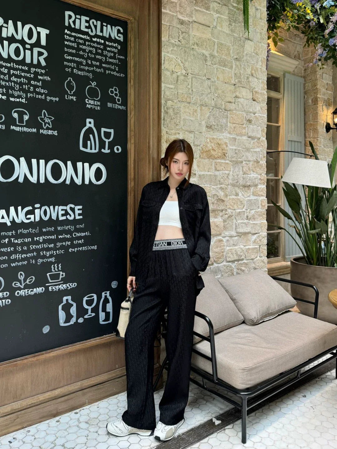D 25 New Dark Flower Letter Ribbon Casual Trousers