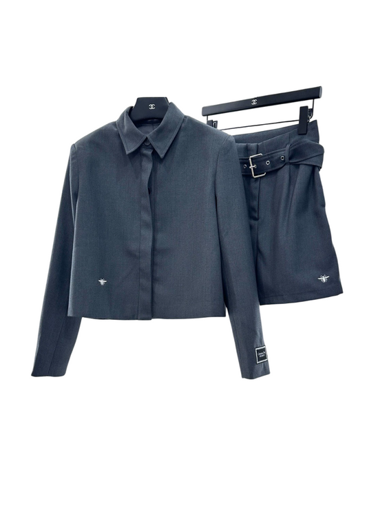 25fw Collar suit belt shorts set