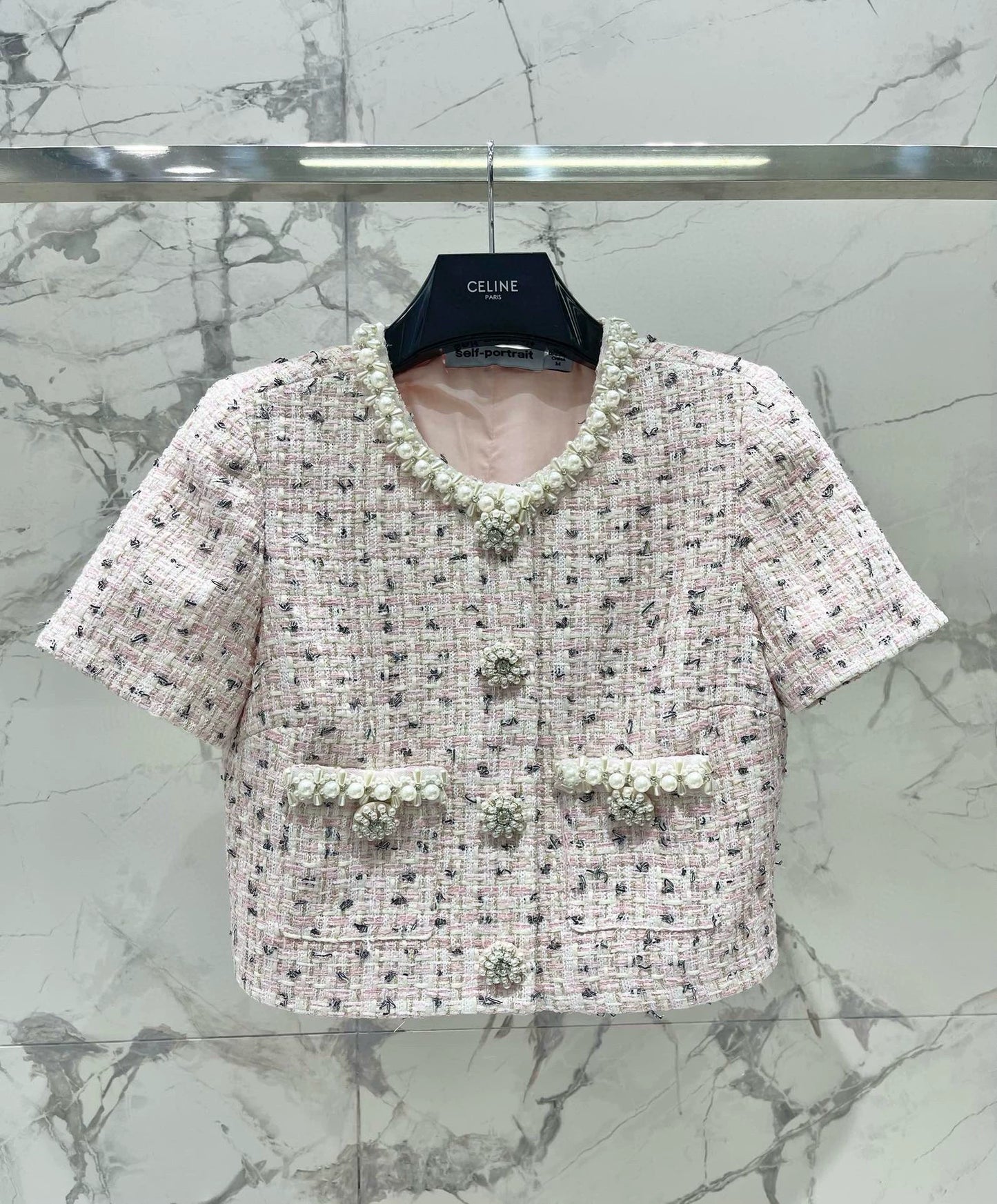 25 Summer new mixed color tweed pearl short suit