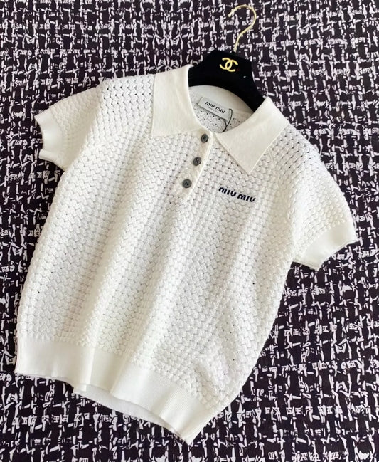 m 25 Spring/Summer New Simple Lapel Knit Short Sleeve