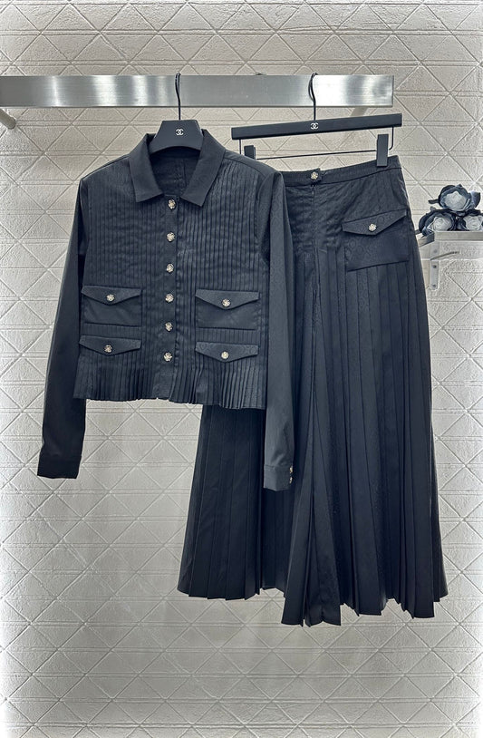 2025 New Arrival Long-sleeved shirt and culottes set